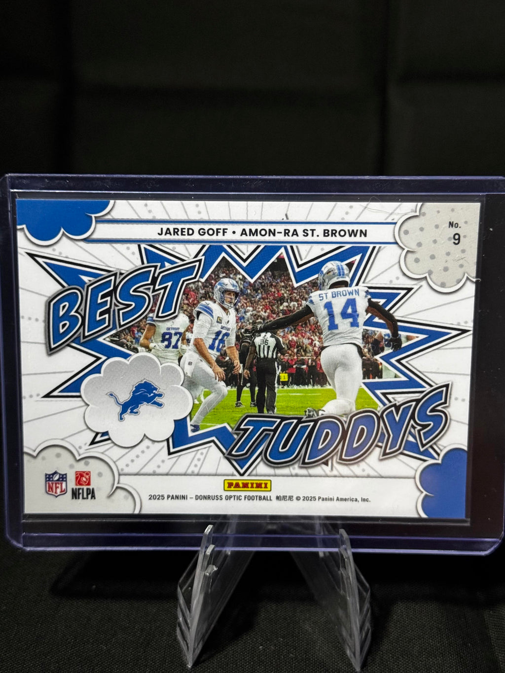 2025 Donruss Optic #9 Jared Goff/Amon-Ra St. Brown Best Tuddys