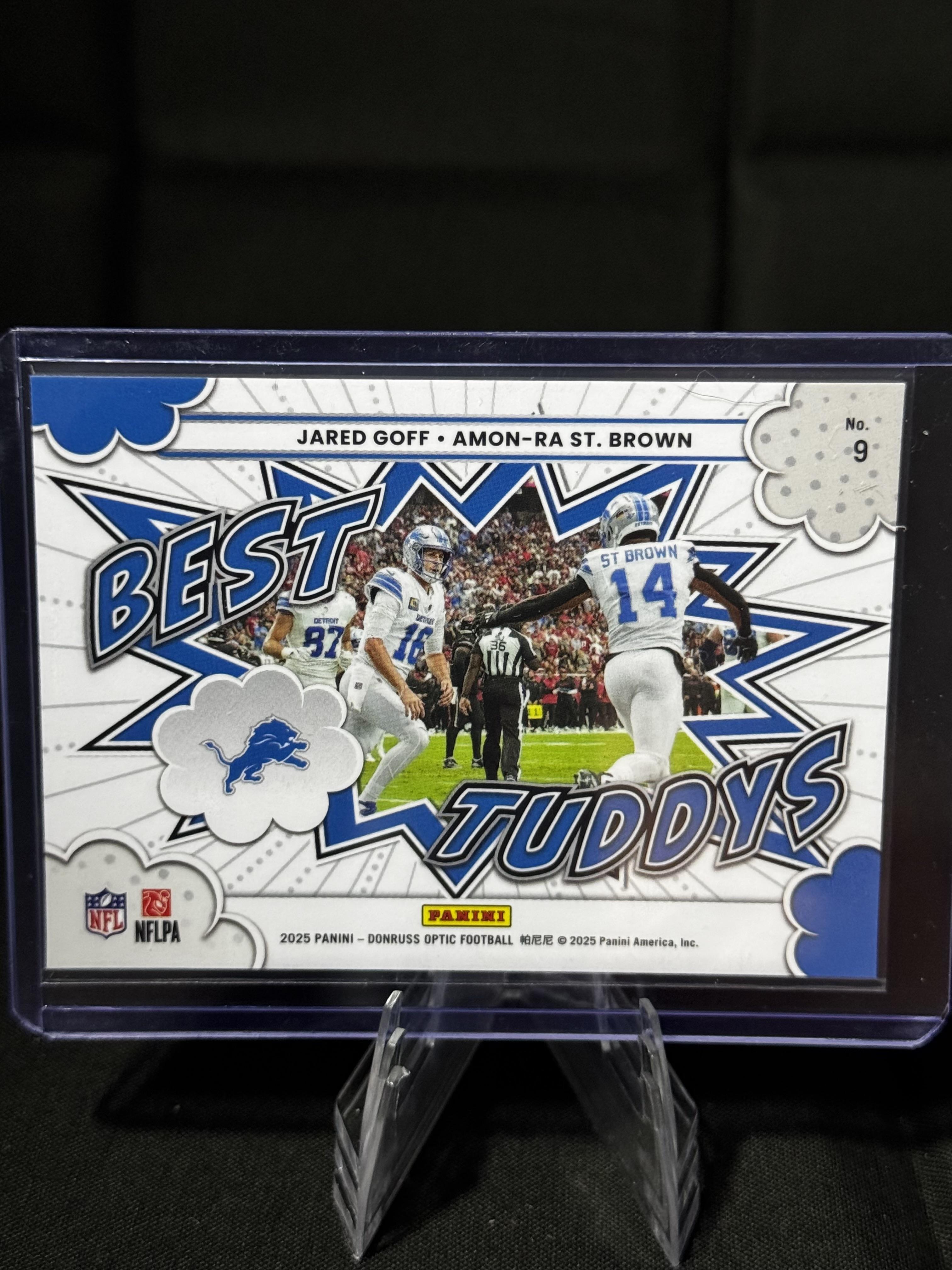 2025 Donruss Optic #9 Jared Goff/Amon-Ra St. Brown Best Tuddys