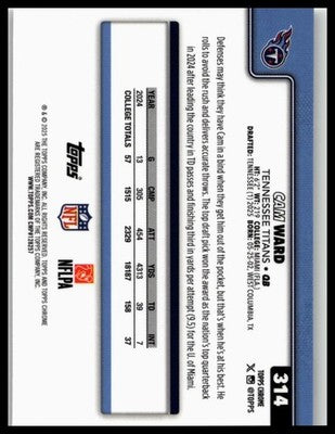 2025 Topps Chrome #314 Cam Ward Lightboard Logo