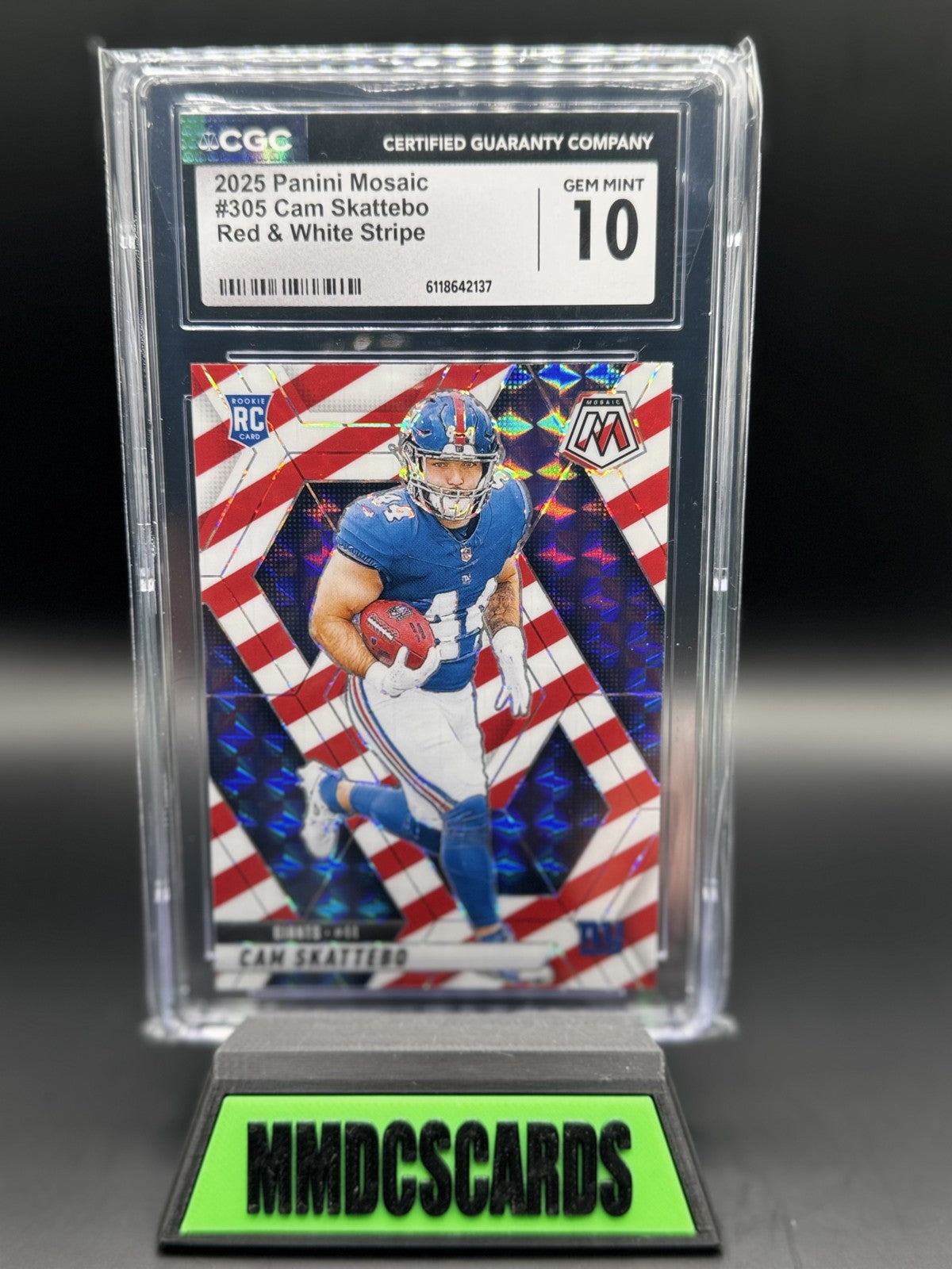 2025 Panini Mosaic - Rookies Cam Skattebo #305 Red & White Stripe Prizm (RC)